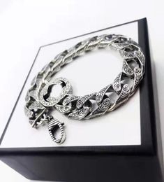 Fashion Hip Hop Trendy Man Link Chain 925 Silver Men039s Bracelet Retro Old Style High Quality With Box6513085