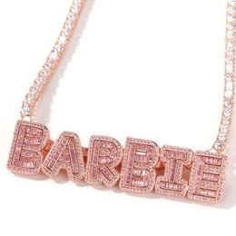 Hip Hop Custom Name Baguette Letters With Tennis Chain Men Women Micro Cubic Zircon Pendant Necklace Jewelry276n