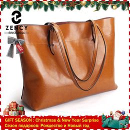 Style Brown Women Handbag 100% Genuine Leather Female Shoulder Purse Ladies Black Tote Bag Large Capacity Shopping Bags 231226