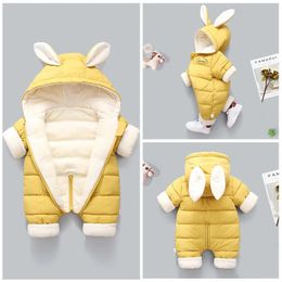 2023 Autumn Winter Overall For Children Infant Down Cotton Thickened Clothes Hooded Cartoon Baby Boys Girls Jumpsuit Romper 231226