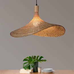 Lights Hand Make Bamboo Wicker Led Pendant Lamps Ceiling Vintage Hanging Lamp Rattan for Dining Room Lighting Suspension Design Li256p