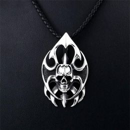 Pendant Necklaces Men's Stainless Steel Necklace Punk Flame Skull Gothic Party Jewelry Gift For Motorcycle Riders279H