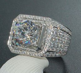 Stunning Handmade Fashion Jewelry 925 Sterling Silver Popular Round Cut White Topaz CZ Diamond Full Gemstones Men Wedding Band Rin9917716