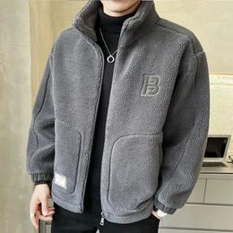Mens Jacket Thickened Velvet Spring Autumn Jackets Fashion Casual Coat Solid Color Loose Warm Streetwear Clothes 231225