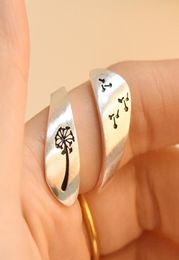 new arrival European and American dandelion seed silver plated handbrushed winding ring for women vintage jewelry1921068