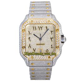 2022 TWF 20006 Paved Diamonds ETA A2824 Automatic Mens Watch Fully Iced Out Diamond Two Tone Gold Arabic Dial Quick Switch Steel B322A