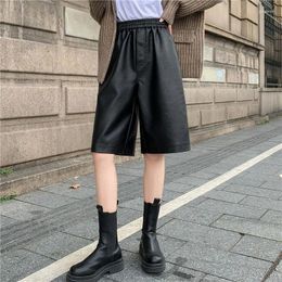 Women's Pants Leather For Women 2023 Harajuku Retro Casual Wide Leg Trousers Streetwear Knee Length Laidies Shorts