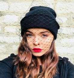 BeanieSkull Caps Women Veil Beanies Retro Princess Hat Lady Vintage Mesh Cap Gauze Knitted Street Snap16807819