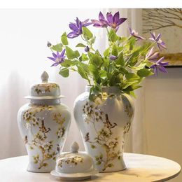 Storage Bottles Flower And Bird Patterns Ginger Jar Ceramic Artificial Vase Porcelain Jewelry Jars Cosmetic Containers