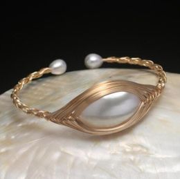 Beaded Strands Bracelets Jewellery Original Design 14K Gold Flled Mabe Pearl Bracelet Handmade Bangle For Women Girl Wedding Gift Ch1564626