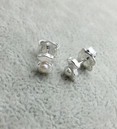 Bear Jewelry 925 Sterling Silver earrings Pendientes Super Power De Plata Con Perla Fits European Jewelry Style Gift 8124035407034299