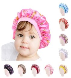 Kids Satin Bonnet Cap Floral Print Turban Chemo Hat Hair Accessories Girl039s Wide Elastic Band Night Sleep Beanies Caps 10pcs7025798