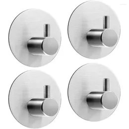 Hooks 4 Self-adhesive Towel Round Bathrobe Wall Bathroom Kitchen Rack Stainless Steel No Drilling