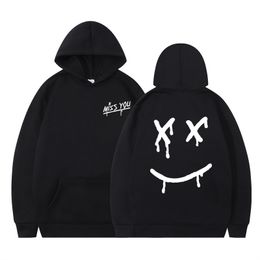 Street Style Autumn and Winter Casual Large Size Men's Hoodie Smiling Face Simple Print Loose Hoodie Men