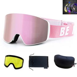 UV400 Magnetic Ski Goggles Double Layer Polarized Lens Skiing Anti fog Snowboard for Men Women Glasses Eyewear Set 231226