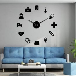 Wall Clocks Heath Care Ambulance Tools Large DIY Clock Acrylic Mirror Effect Stickers Clinic Decor Watch