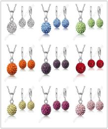 New Jewellery Sets 925 Sterling Silver pendant Austrian Crystal Pave Disco Ball Lever Back Earring Pendant Necklace Woman7120419