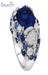 Cellacity Classic Silver 925 Ring For Charm Women With Oval Blue Sapphire Gemstones Fingle Fine Jewerly Whole Size 6 10 2207256865402