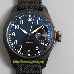 Top version ZFF Big Pilot 502001 Ceramic Case 7 Day Power Reserve Black Dial Cal 51111 Automatic IW502003 Mens Watch Leather Sport231g