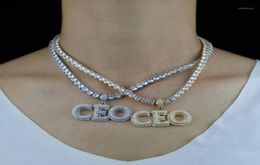 Chains Hip Hop Zircon Iced Out CEO Letters Chain Pendants Necklaces For Men Jewellery With 5MM CZ Tennis3263561