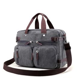 Briefcases New Men Handbags Canvas Shoulder Crossbody Messenger Bags Solid High Capacity Man Casual Travel Multifunction Back Pack