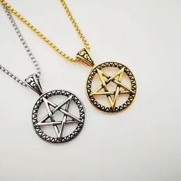 Pendant Necklaces 316L Stainless Steel Vintage Colour 5 Pointed Star Circle Necklace Fashion Men Stylish Hip Hop Jewellery