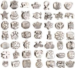 Mix Style silver plated Big Hole Loose Beads metals charms For DIY Jewellery Bracelet For European charms Bracelet&Necklace6624225