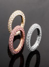 Luxury 3 Rows Bling Zircon Rings Men Women Hip Hop Rings Jewellery Fashion 18K Gold Rhodium Plated Couple Rings322q9985743