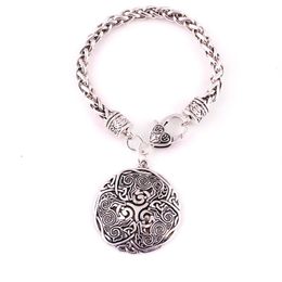 Viking Norse Celtic 3 Wolf Triskelion Energy Amulet Bracelet Women Men Wheat Link Chain Bracelet Jewelry307y