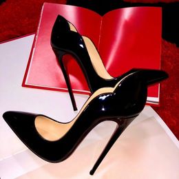 Women High Heels Shoes Sandals Designer Summer Red Shiny Bottoms Thin Heel Pointed Toes 8cm 10cm 12cm Nude Black Patent Leather Dress Shoes with Dust Bag Size 34-45