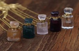 Pendant Necklaces Natural Stone Quartzs Crystal Amethysts Necklace Stainless Steel Perfume Bottle For Women Trendy Jewellery Gift9493926