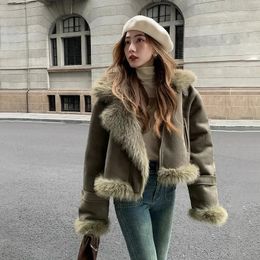Autumn And Winter Loose Fur Coat Suede Short Fashion Beautiful Motorcycle Suit Female Slim Korean Casual Leather Jacket Outcoat 231226