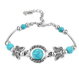 Bangle Natural Turquoise Carved Butterfly Pendant Bohemian Women039s Bracelet Jewelry6667868