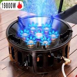 7 Core Strong Fire Power Camping Stove Portable Tourist Gas Windproof Outdoor Stoves Hiking Barbecue BBQ Cooking Cookware 231225