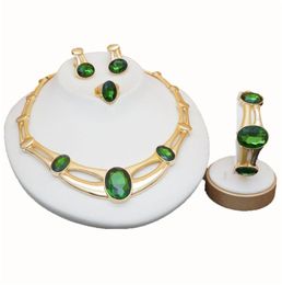 rose gold green stone jewelry sets Women Bridal Jewelry Sets Luxury necklace set in jewelry sets stud drop earrings jewellery4915042