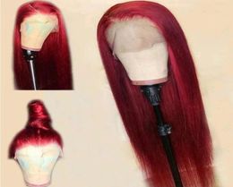 13x4 Remy Wigs for Black Women Burgundy Lace Front Wig Coloured Red Human Hair Wigs 1B99J1 150 Density PrePlucked Hairline seamless2315384