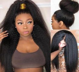 Kinky Straight Lace Frontal Wig Human Brazilian Remy Hair Pre Plucked 180 Dentity Synthetic Wigs For Black Women2878375