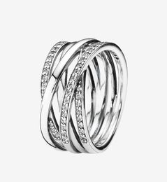 authentic 925 Sterling Silver Wedding RING Women CZ diamond Jewellery for Sparkling Polished Lines Rings with Original box1625650