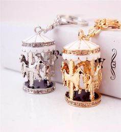 Cute Key Chain Enamel Alloy Silver Gold Colors 3d Childhood Carousel Keychain Bag Pendant Lobster Clasp Car Key Ring 3pcslot3123881