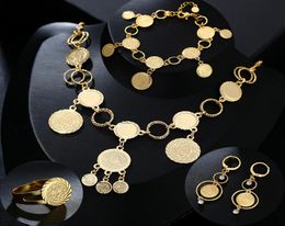 New arrival Bride Muslim Coin Necklace Earring Ring Bracelet Set Gold Colour Middle East Arab Wedding Jewellery gift6106358