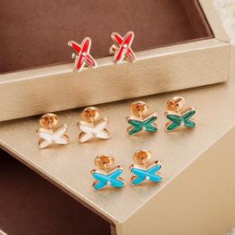 Stud Earrings High Quality Exquisite Jewelry X Rose Gold Natural Stone Crossed For Women Sweet Charm Fashion Party Gift