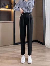 Women's Pants Yitimuceng Black Suits For Women Summer 2023 Korean Fashion High Waisted Casual Trousers Office Ladies Harem