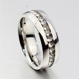 30pcs Silver Comfort Fit Rhinestone Zircon Stainless Steel Wedding Rings Full circle with CZ Whole Jewelry lots278B