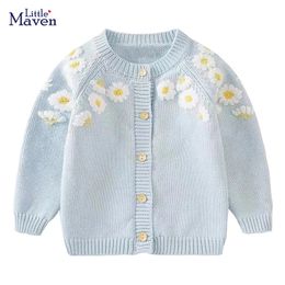 Little maven Baby Girls Sweater Lovely Light Blue Casual Clothes Autumn Children Cardigan Pretty Coat for Kids 2-7 year 231226