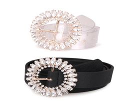 Fashion new belt rhinestone round buckle diamond artificial leather black and white belt ladies dress with belt9965849