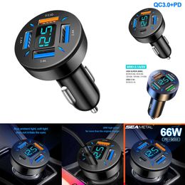 Car Upgrade 66W Car Charger Quick Charge Cigarette Lighter Adapter 4-Port USB A+USB C Fast Charging Phone Charger for iPhone Xiaomi Samsung