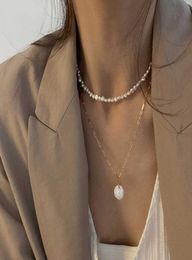 2021New Vintage Irregular Pearl Jewelry Gold Plated Chunky Link Chain Layered Necklaces for Women Ladies Pearl Necklace P08097379811