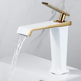 Bathroom Sink Faucets Chrome/black/white Basin Faucet Hollow Shape Bath Waterfall Single Handle Water Mixer Tap Gold Cold&