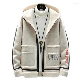 Men's Hoodies Autumn Winter Warm Hooded Jacket Thick Fleece Lining Outwear Casual Beige Black Colour