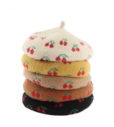 Winter Soft Baret Women Cute Cherry Fruit Print Faux Wool Beret Retro Outdoor Newsboy Hat Warm French Painter Hats Gorras5057879